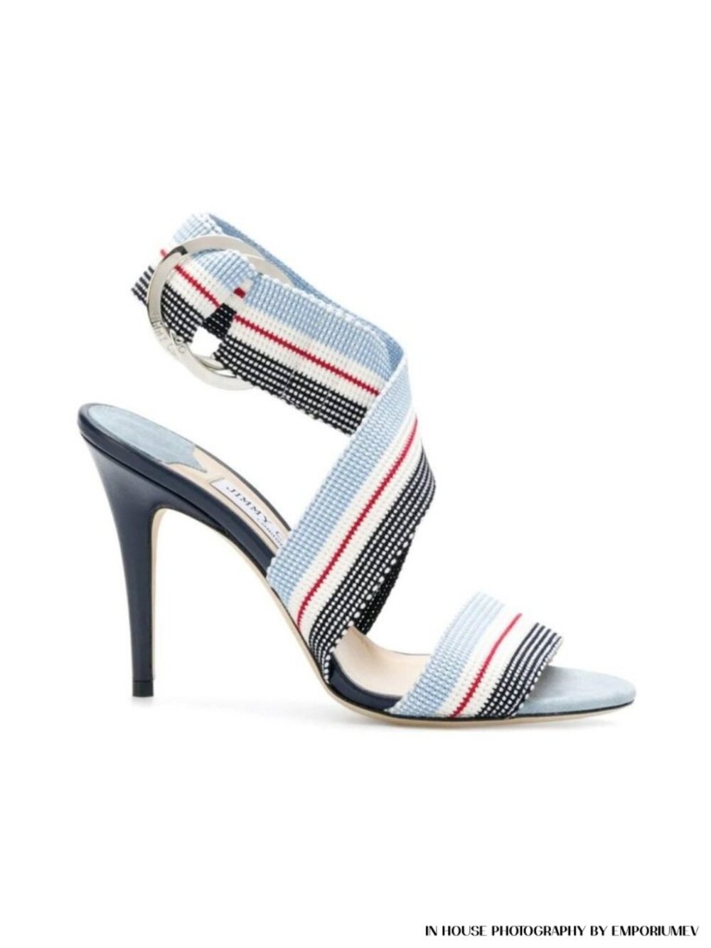 Jimmy Choo Bailey 100 Mix Blue Web Strap Sandals 37 EU 7 US